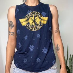 disney captain marvel avengers tank with side stripe detailing